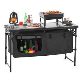 VEVOR Camping Kitchen Table, Folding Outdoor Cooking Table, 3 Adjustable Heights, Aluminum Lightweight Portable Cook Station with Storage Organizer