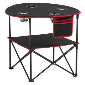 VEVOR Folding Camping Table, Portable Outdoor Lightweight Picnic Table, 600D Oxford Fabric Waterproof Canvas Travel Beach Tables, with 4 Cup Holders