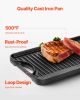 VEVOR Reversible Grill/Griddle, 20x10 inch Pre-Seasoned Cast Iron Griddle, Portable Rectangular Pan with Handle