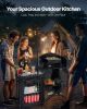 VEVOR Camping Kitchen Table, Outdoor Camp Cooking Table, Aluminum Portable Cook Station with Storage Cupboard, Carrying Bag, Detachable Windscreen