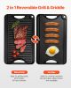 VEVOR Reversible Grill/Griddle, 14x8.5 inch Pre-Seasoned Cast Iron Griddle, Portable Rectangular Pan with Handle